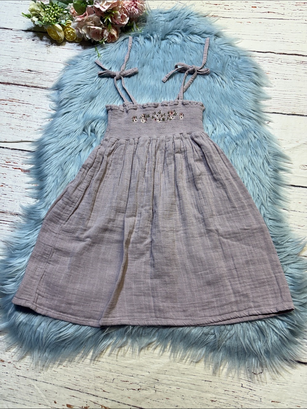 Jamie Kay Lavender Tie-Strap Sundress with Embroidered Bodice Sz 6Y